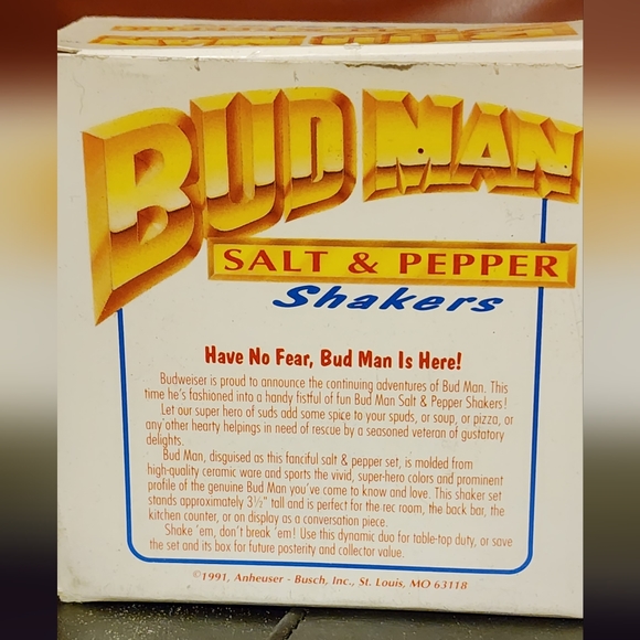 BUD MAN salt & pepper shakers New in box - Picture 4 of 4